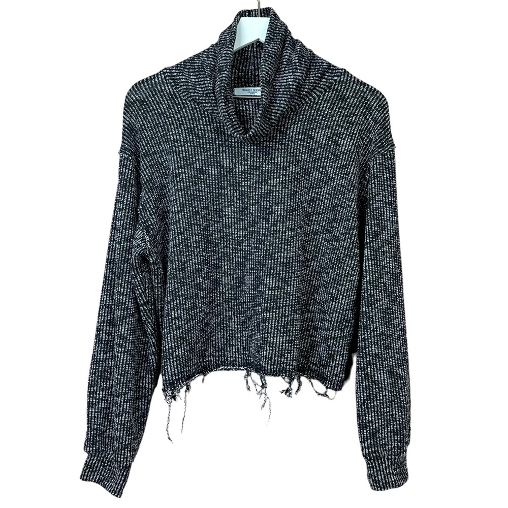Project Social T Raw Hem Pullover Cowl Neck Black Sweater Women Sz M